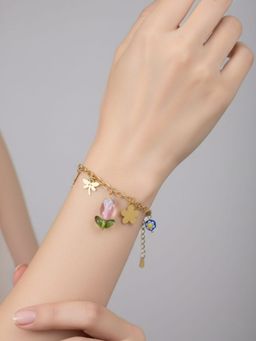 RACHIVA - 18K Gold Plated Floral Charm Bracelet For Women