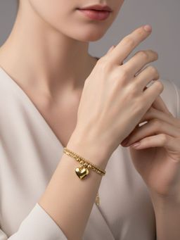 RACHIVA - 18K Gold Plated Heart Charm Double Chain Bracelet For Women