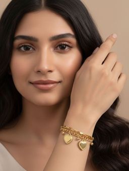 RACHIVA - 18K Gold Plated Chunky Heart Charm Bracelet For Women