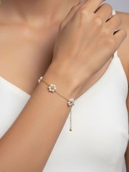 RACHIVA - 18K Gold Plated Triple Pearl Floral Bracelet For Women