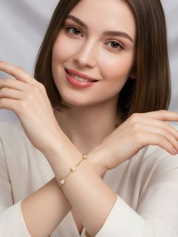 RACHIVA - 18K Gold Plated Pearl Bezel Station Bracelet For Women