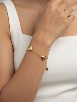RACHIVA - 18K Gold Plated Triple Heart Charm Bracelet For Women