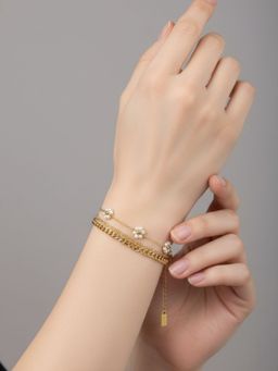 RACHIVA - 18K Gold Plated Layered Pearl Chain Bracelet For Women