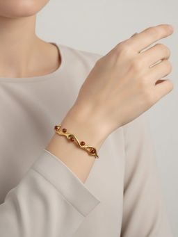 RACHIVA - 18K Gold Plated Red Stone Open Cuff For Women