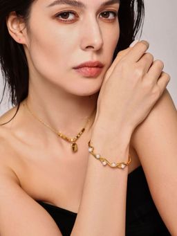RACHIVA - 18K Gold Plated Pearl Open Cuff For Women