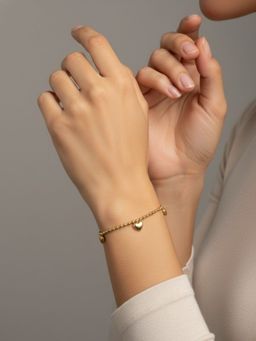 RACHIVA - 18K Gold Plated Heart Charm Beaded Bracelet For Women