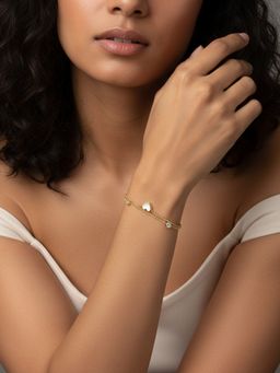 RACHIVA - 18K Gold Plated White Shell Heart And CZ Bracelet For Women