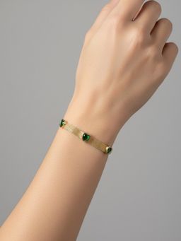 RACHIVA - 18K Gold Plated Mesh Chain Emerald Heart CZ Bracelet