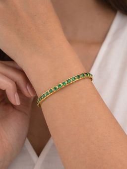 RACHIVA - 18K Gold Plated Green Oval CZ Tennis Kada For Women