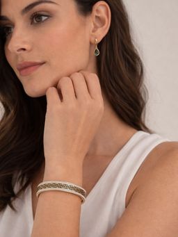 RACHIVA - 18K Gold Plated Black Greek Key CZ Kada For Women