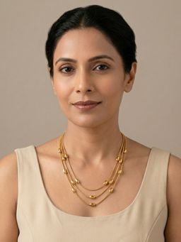 RACHIVA - 18K Gold Plated Triple Layered Snake Chain Oval Bead Station Necklace
