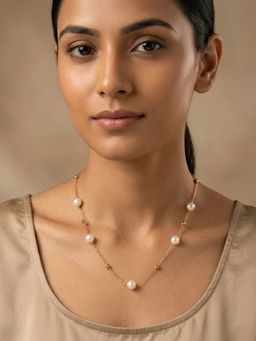 RACHIVA - 18K Gold Plated Five Pearl Station Paperclip Chain Necklace