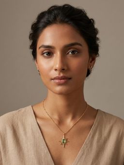 RACHIVA - 18K Gold Plated Green Cat Eye North Star Satellite Necklace