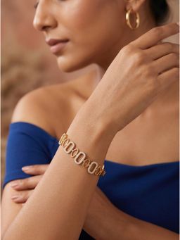 Saraf RS Jewellery - Gold Plated White Ad Zircon Stone Open Link Chain Wraparound Bracelet