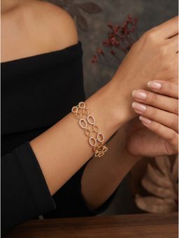 Saraf RS Jewellery - Gold Plated White Ad Stone Oval Open Link Wraparound Bracelet