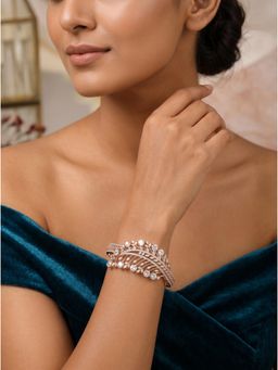 Saraf RS Jewellery - Rose Gold Plated White Ad Stone Feather Design Statement Openable Kada