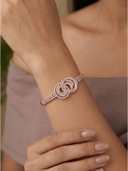 Saraf RS Jewellery - Rose Gold Plated White Ad Stone Circular Swirl Openable Kada