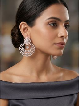 Saraf RS Jewellery - Rose Gold Plated White Cubic Zirconia Designer Chandbali Earrings
