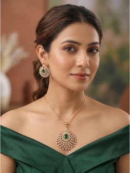 Saraf RS Jewellery - Gold Plated Emerald Green Ad Stone Designer Necklace With Earrings