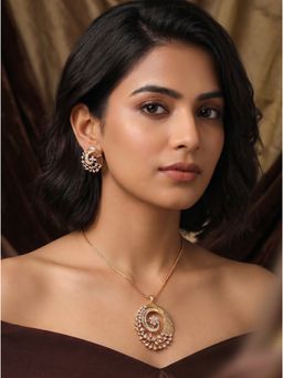 Saraf RS Jewellery - Gold Plated White Ad Stone Circular Swirl Designer Necklace With Earrings