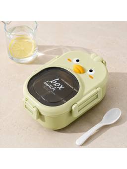 Chinmay Kids - Green Cute Cartoon Multi-Compartment with Secure Clip Lock School Lunch Box