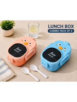Chinmay Kids - Multi-Color Cute Cartoon With Secure Clip Lock School Lunch Box (Pack of 2)