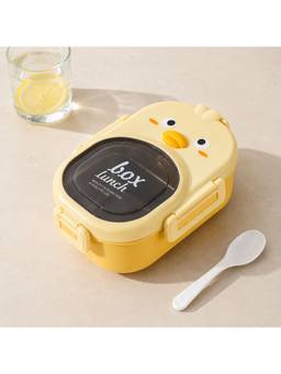 Chinmay Kids - Yellow Cute Cartoon Multi-Compartment with Secure Clip Lock School Lunch Box