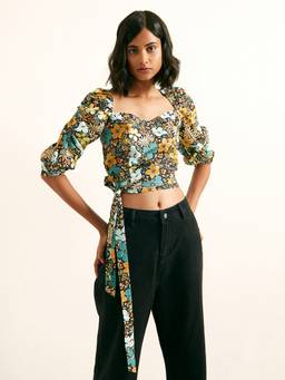 Cover Story - Multi-Color Autumn Garden Crop Top