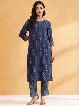 Fabindia - Indigo Cotton Dabu Long Kurta
