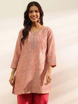 Fabindia - Pink Cotton Silk Hand Block Printed Slim Fit Kurta