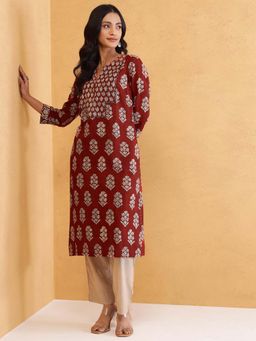Fabindia - Maroon Cotton Ajrakh Long Kurta