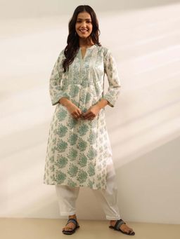 Fabindia - Blue Natural Cotton Printed Long Kurta