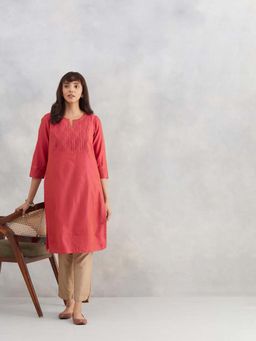 Fabindia - Pink Cotton Silk Pintucks Kurta