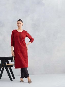 Fabindia - Maroon Cotton Bagh Printed Long Kurta
