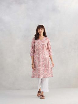 Fabindia - Pink Cotton Hand Block Printed Kurta