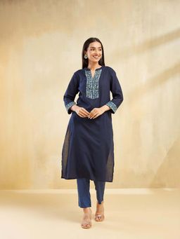 Fabindia - Indigo Cotton Long Kurta