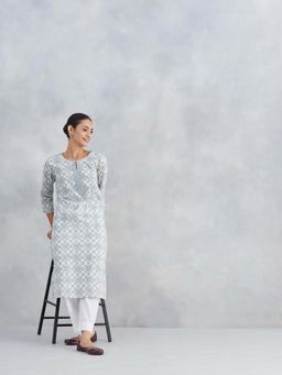 Fabindia - Blue Natural Cotton Hand Block Printed Long Kurta