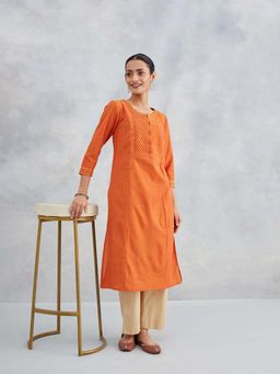 Fabindia - Orange Cotton Long Kurta