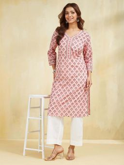 Fabindia - Pink Cotton Printed Kurta