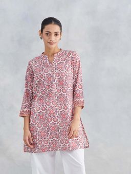Fabindia - Pink Cotton Hand Block Printed Slim Fit Short Kurti