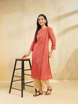 Fabindia - Rust Cotton Slim Fit Long Kurta