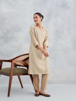 Fabindia - Beige Viscose Silk Kurta