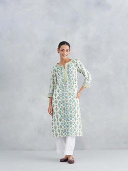 Fabindia - Natural Cotton Linen Printed Long Kurta