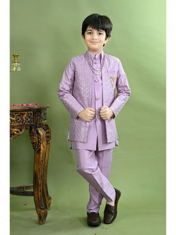 BT DEZINES - Lavender Sherwani with Kurta Pant and Necklace (Set of 4)