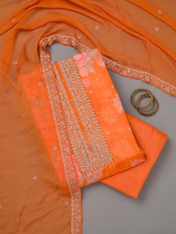 Koskii - Orange Zari Work Unstitched Kurta with Unstitched Bottom and Dupatta (Set of 3)