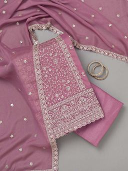 Koskii - Mauve Zari Work Georgette Unstitched Kurta with Unstitched Bottom and Dupatta (Set of 3)