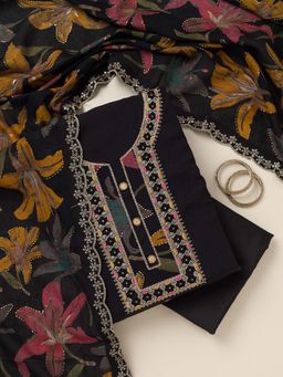 Koskii - Black Zari Work Unstitched Kurta with Unstitched Bottom and Dupatta (Set of 3)