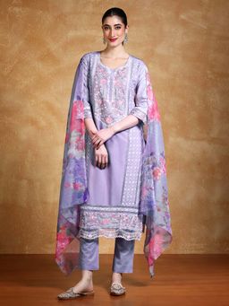 Varanga - Thread Embroidered Kurta with Pant and Floral Printed Dupatta (Set of 3)