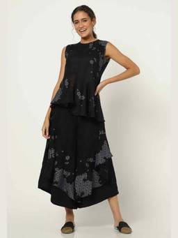 Kaveri - Black Geometric Floral Petal Co-Ord Set