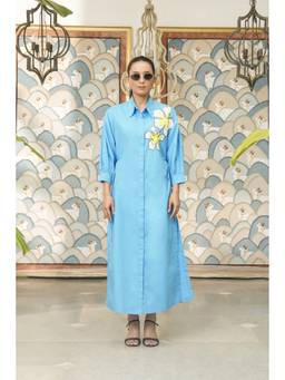 BAHAARA BY DIVYA NARULA - Willow Blue Long Shirt Dress